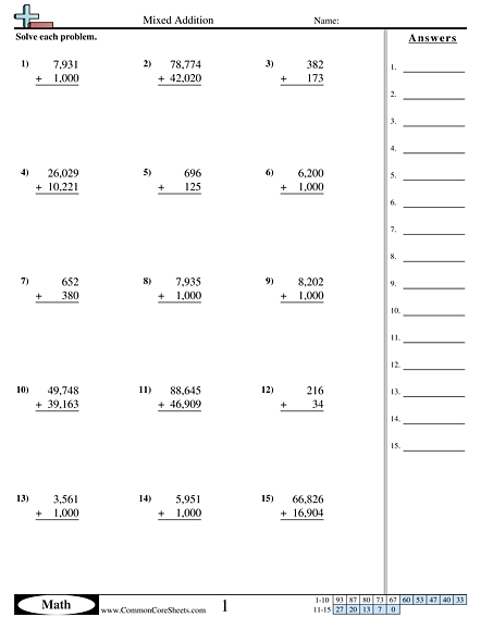 Addition Worksheets - Addition (Vertical) worksheet